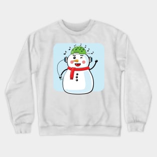 Snowman Listens To Music - Funny Illustration Crewneck Sweatshirt